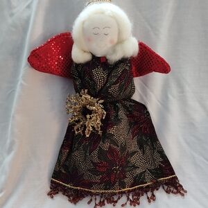 Charming Angel Doll with Red Wings and Gold Accents
